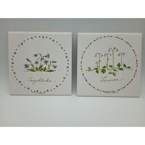 Bergquist Imports Tile Set Signed Katharine Dahlman Floral Norwegian 6"
